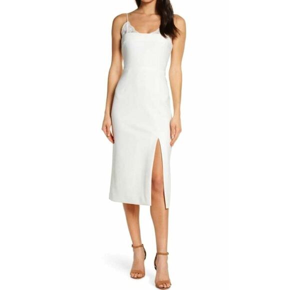 B5 NWT FINDERS KEEPERS Kobie Ivory Lace Detail Slit Midi Dress Sz XL US 10 $150 - Picture 1 of 7